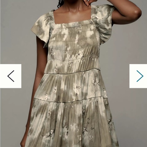 By Anthropologie Flutter-Sleeve Square-Neck Mini Dress medium - Picture 1 of 10